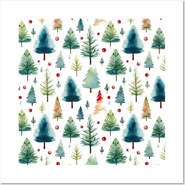 Christmas watercolor pattern #3 Wall Art by RunAki